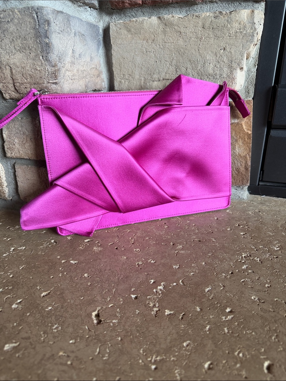 No. 21 Hot Pink Satin Knot Wristlet Luxury Clutch